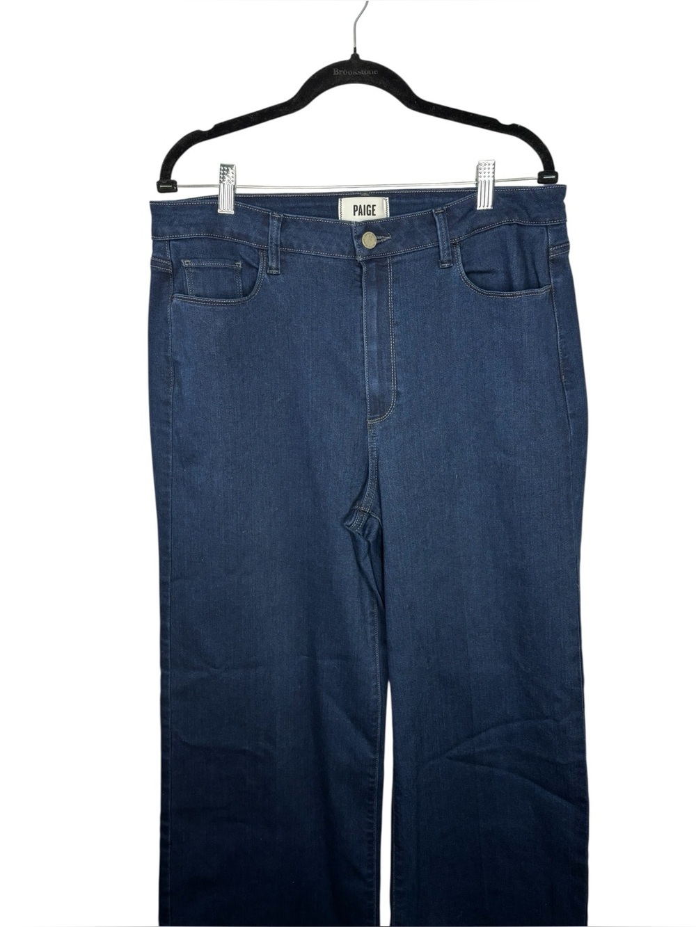 Paige Genesee Wide Leg Crop Jeans High Rise Dark Wash Elvira Size 32 Stretch - Picture 6 of 15